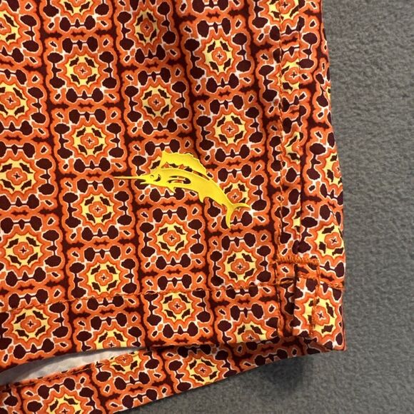 Tommy Bahama Swim Trunks Mesh Lined Pockets Mens XXL Orange Geometric Print - Picture 4 of 13